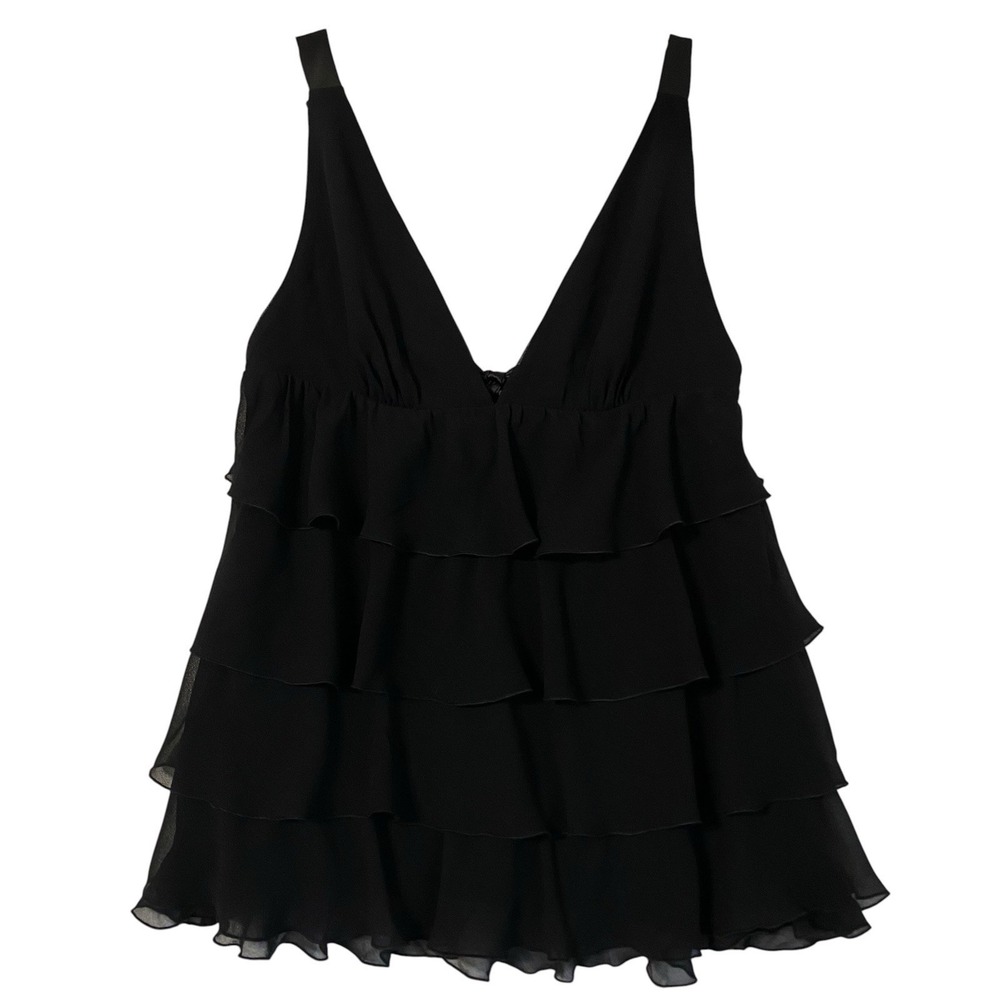 Victorias Secret Babydoll Top S Black Chiffon Ruffles Layered Sexy